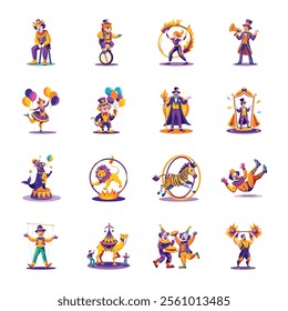 Collection of Flat Style Circus Performer Illustrations 

