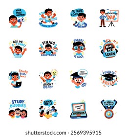 Collection of Flat Style College Life Stickers 

