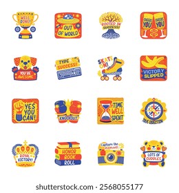 Collection of Flat Style Congratulation Stickers 

