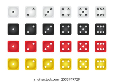 Collection of Flat Style Dice Icons in Various Colors – Game and Casino Elements