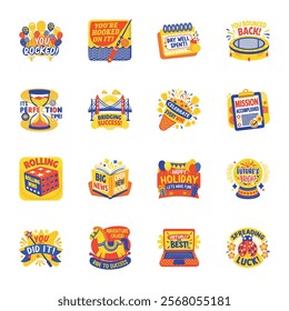 Collection of Flat Style Encourage Lettering Stickers 

