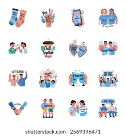 Collection of Flat Style Friends Stickers 

