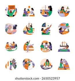 Collection of Flat Style Girl Life Illustrations 

