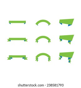 Collection of Flat Style Green Ribbons and Labels.