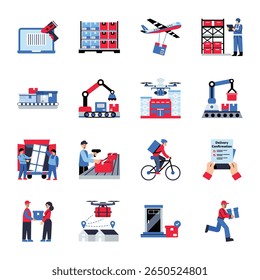 Colección de iconos logísticos de estilo plano


