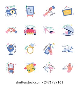 Collection of Flat Style Marriage Stickers 

