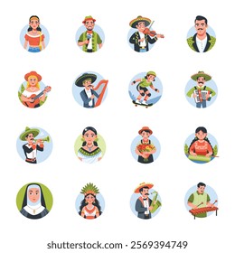 Collection of Flat Style Mexican Traditional Characters Illustrations 

