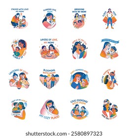 Collection of Flat Style Mother Day Stickers 

