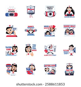 Collection of Flat Style Nursing Stickers 