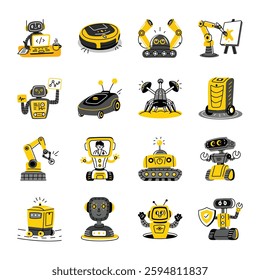 Collection of Flat Style Robot Illustrations 

