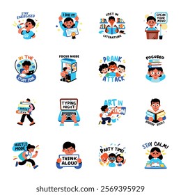 Collection of Flat Style Student Life Stickers 

