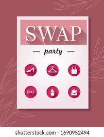 Collection of Flat Style Vector icons for fashion swap party or online clothes store. Icon set of clothes