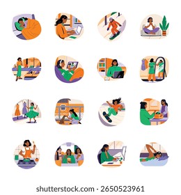 Collection of Flat Style Young Girl Empowered Illustrations 

