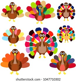 Collection of flat styled turkey for design