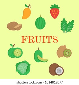 Colección con vectores libres de fruta de verano plana