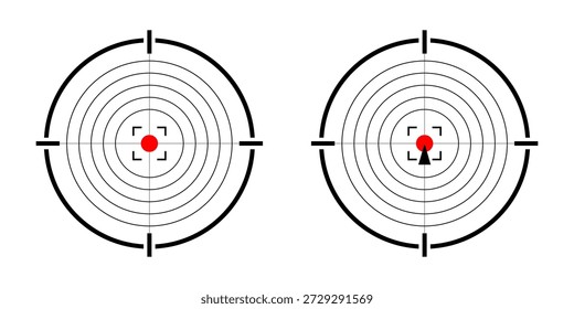 Uma coleção de alvos simples. Ícones para mirar com uma pistola. Ícones para mirar com um rifle sniper. Um conjunto de ícones para destinos. Um alvo de papel para tiro de pistola. Ilustração vetorial