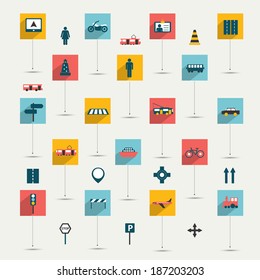 Collection of flat transport sign. Traffic symbols. Vector isolated. 