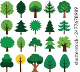 Collection of flat trees Icon. Can be used to illustrate any nature or healthy lifestyle topic.....