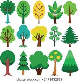 Colección de árboles planos Icon. Puede ser utilizado para ilustrar cualquier naturaleza o estilo de vida saludable.