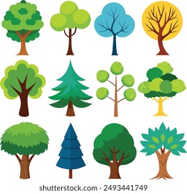 Collection of flat trees Icon. Can be used to illustrate any nature or healthy lifestyle topic........