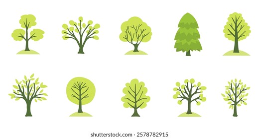 Collection of flat trees Icon. Can be used to illustrate any nature or healthy lifestyle topic.