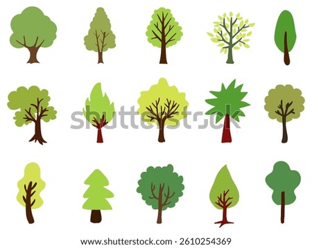 Collection of flat trees Icon silhouette isolated on white background. Can be used to illustrate any nature or healthy lifestyle topic.