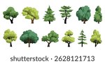 Collection of flat trees Icon simple style. Can be used to illustrate any nature or healthy lifestyle topic.