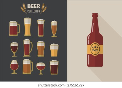 Collection of flat vector Beer glasses. Icons and illustrations