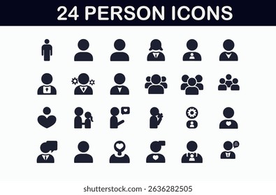 Collection of Flat Vector Icons Representing People and Relationships