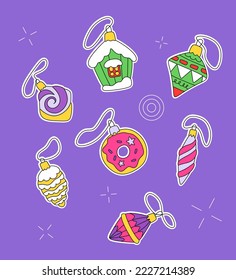Collection of flat vector illustrations. New Year's decor. Christmas decorations. New Year's toys.