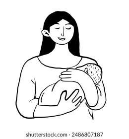 Kollektion von Vektorbildern einer Mutter, die ihr kleines Kind mit einem liebevollen mütterlichen Gefühl stillt, in verschiedenen Positionen. Handgezeichnete Stilillustrationen.