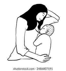 Kollektion von Vektorbildern einer Mutter, die ihr kleines Kind mit einem liebevollen mütterlichen Gefühl stillt, in verschiedenen Positionen. Handgezeichnete Stilillustrationen.