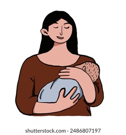 Colección de Imágenes vectoriales planas de una madre amamantando a su Pequeño hijo con un cariñoso sentimiento materno, en varias posiciones. Ilustraciones de estilo dibujadas a mano.