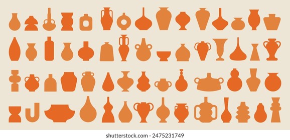 Collection of flat vector silhouettes of potteries and ceramics