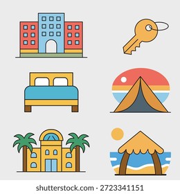 Una colección de iconos planos de viajes en Vector.