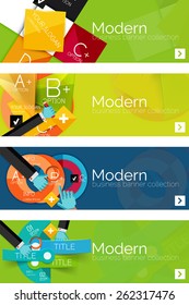 Collection of flat web infographic concepts and banners, various universal set. Paper graphics with gestures, data presentation