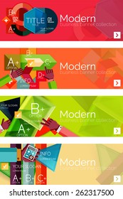 Collection of flat web infographic concepts and banners, various universal set. Paper graphics with gestures, data presentation