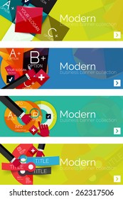 Collection of flat web infographic concepts and banners, various universal set. Paper graphics with gestures, data presentation