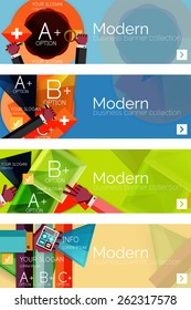 Colección de conceptos y banners de web plana, conjunto universal. Gráficos de papel con gestos, presentación de datos