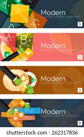 Collection of flat web infographic concepts and banners, various universal set. Paper graphics with gestures, data presentation
