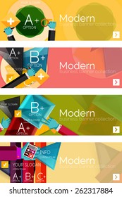 Collection of flat web infographic concepts and banners, various universal set. Paper graphics with gestures, data presentation