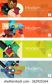Colección de conceptos y banners de web plana, conjunto universal. Gráficos de papel con gestos, presentación de datos