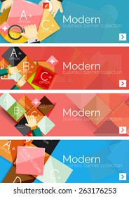 Collection of flat web infographic concepts and banners, various universal set. Paper graphics with gestures, data presentation