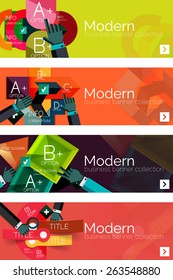 Collection of flat web infographic concepts and banners, various universal set. Paper graphics with gestures, data presentation