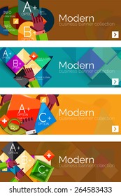 Collection of flat web infographic concepts and banners, various universal set. Paper graphics with gestures, data presentation