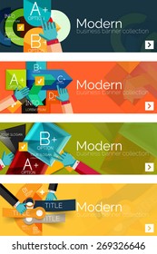 Collection of flat web infographic concepts and banners, various universal set. Paper graphics with gestures, data presentation
