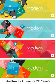 Collection of flat web infographic concepts and banners, various universal set. Paper graphics with gestures, data presentation