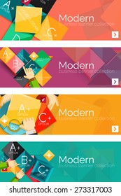 Collection of flat web infographic concepts and banners, various universal set. Paper graphics with gestures, data presentation