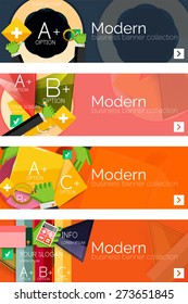 Colección de conceptos y banners de web plana, conjunto universal. Gráficos de papel con gestos, presentación de datos