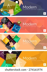 Collection of flat web infographic concepts and banners, various universal set. Paper graphics with gestures, data presentation